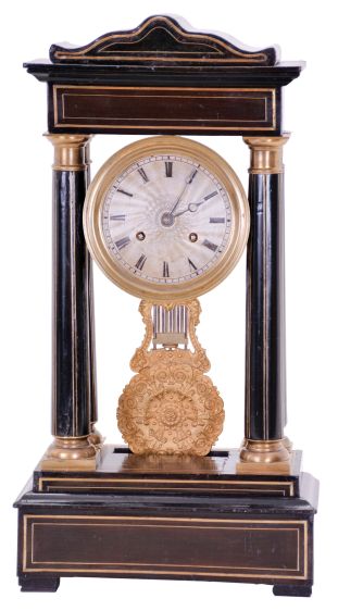 French, Vincenti & Cie, 8 day, time and strike spring driven movement 4-column Empire mantel clock.