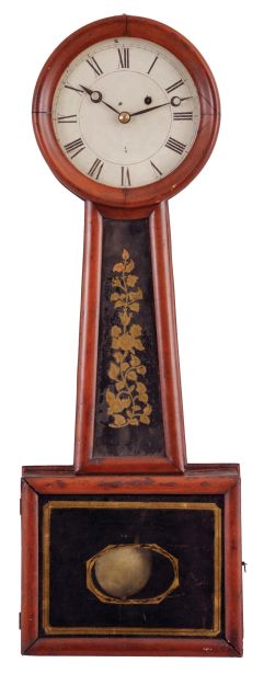 George D. Hatch, North Attleboro, Mass., 8 day, weight driven, brass movement Patent or banjo timepiece.