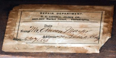 George D. Hatch, North Attleboro, Mass., 8 day, weight driven, brass movement Patent or banjo timepiece.