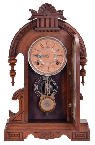 William L. Gilbert Clock Co., Winsted, Conn., Gallia 8 day, time and strike spring driven movement shelf clock.