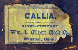 William L. Gilbert Clock Co., Winsted, Conn., Gallia 8 day, time and strike spring driven movement shelf clock.