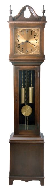 Tall Clocks- 3 (Three) American: (1) Ithaca Clock Co., 8 day, spring driven, time and strike on a gong in an oak case; (2) New Haven Clock Co. (attribution), 8 day, weight driven, time and strike in a mahogany case; (3) Colonial Clock Co., Zeeland, Michigan, "Model No. 1340", 8 day, weight driven, time and strike floor clock with Winterhalder movement in a mahogany case, c1920.