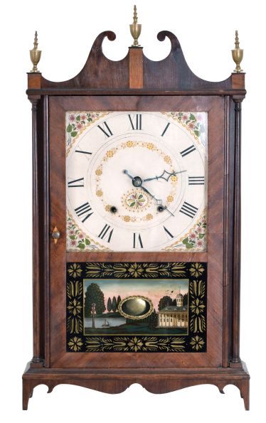 Seth Thomas, Plymouth, Conn., 30 hour, time and strike weight wood movement pillar & scroll shelf clock.