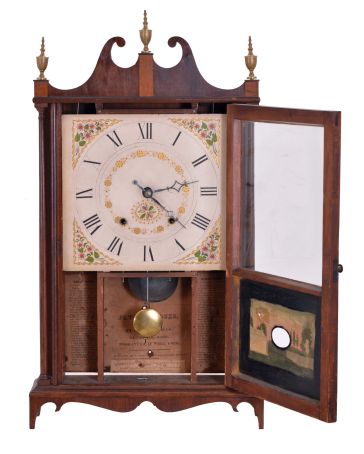 Seth Thomas, Plymouth, Conn., 30 hour, time and strike weight wood movement pillar & scroll shelf clock.