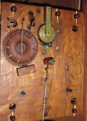 Seth Thomas, Plymouth, Conn., 30 hour, time and strike weight wood movement pillar & scroll shelf clock.