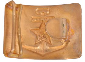 First Moscow Watch Factory, USSR, two day marine chronometer, 15 jewel, damascened, gilt movement with fusee, break circuit mechanism, and integral balance with helical hairspring, Arabic numeral silvered dial with gilt spade and poker hands, mounted in a gimbaled bowl and contained in a brass mounted mahogany box, and with outer, lined protective mahogany box, serial #11577, together with a Soviet era boxed wristwatch, and more, 20th century