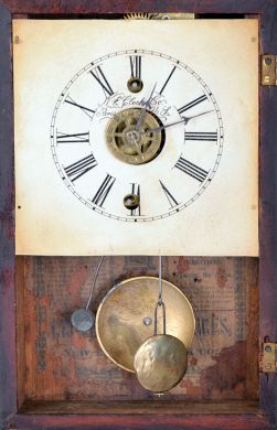 New England Clock Co., Bristol conn. 30 hour, time and alarm spring driven movement cigar box timepiece.