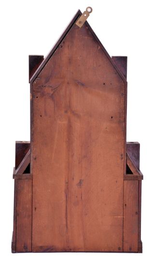 William S. Johnson, 49 Cortlandt St., New York Double Steeple clock with an unmarked (probably C. Jerome) spring driven, 8 day, time and strike movement in a mahogany veneered case.