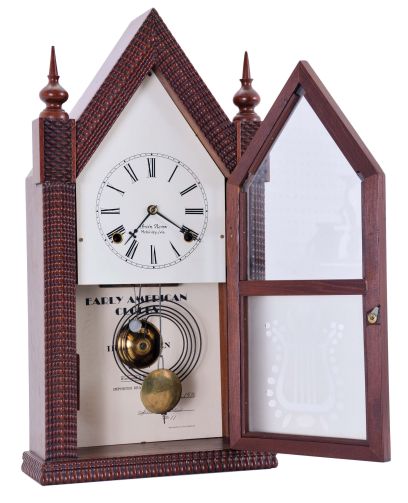 Irvin Thomas Rosen (1915-2010) of McKinley and Middlebrook, Virginia, 8 day, time and strike spring driven movement ripple molding shelf clock. This one is marked No. 11. Mr. Rosen, was the individual who designed a machine to reproduce ripple molding as used by J. C. Brown and others on clocks c. 1850. This process had been lost over the years.