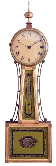 Massachusetts, 8 day, weight driven, brass movement Patent or banjo timepiece. Maker unknown.