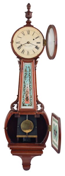 Arthur E. Wallmark, Upper Marlboro Maryland, 8 day, weight driven, brass movement Patent or banjo timepiece.