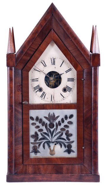 Sperry & Shaw, New York, New York, 30 hour, time and strike spring fusee bevel front Sharp Gothic or steeple clock, c1850