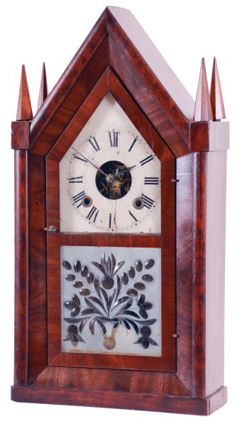Sperry & Shaw, New York, New York, 30 hour, time and strike spring fusee bevel front Sharp Gothic or steeple clock, c1850