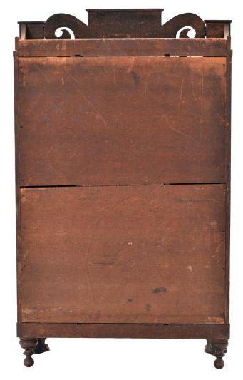 Ephraim Downs for George Mitchell, Bristol, Conn., 30 hour, time and strike weight wood movement half column & splat shelf clock.