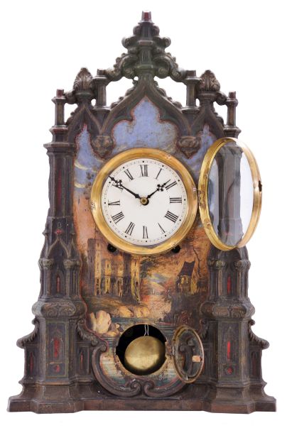 Unknown, 8 day, time and strike spring driven movement iron front mantel clock.