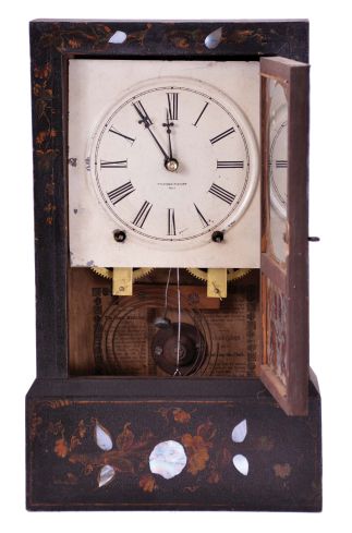 Morse & Co., Plymouth, Conn., 8 day, time and strike spring driven movement cottage clock.