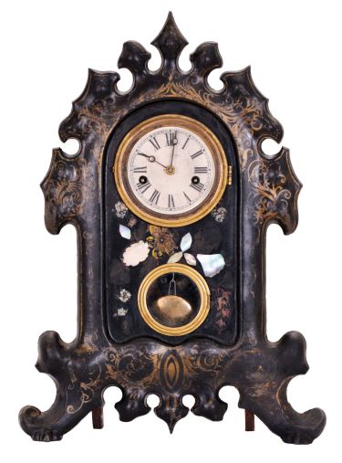 United States Clock Company, New York, New York, 30 hour, time and strike spring driven movement iron front shelf clock.