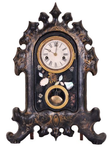 United States Clock Company, New York, New York, 30 hour, time and strike spring driven movement iron front shelf clock.
