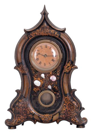 Chauncey Goodrich, Bristol, Conn., 8 day, time and strike spring driven movement iron front shelf clock.