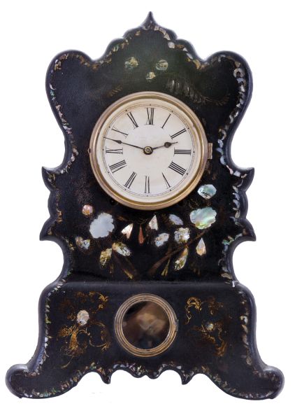 American Clock Co., New York, New York, 8 day, time and strike spring driven movement iron front shelf clock.