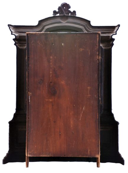 American Clock Co., New York, New York, 8 day, time and strike spring driven movement iron front shelf clock. Movement appears to be a New Haven Clock Co.