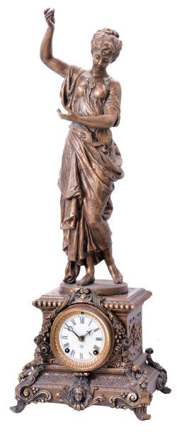 Ansonia Clock Co., New York, NY, "Sappho", 8 day, time and strike spring driven movement figural mantel clock.