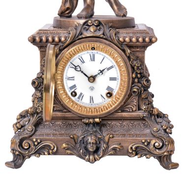 Ansonia Clock Co., New York, NY, "Sappho", 8 day, time and strike spring driven movement figural mantel clock.