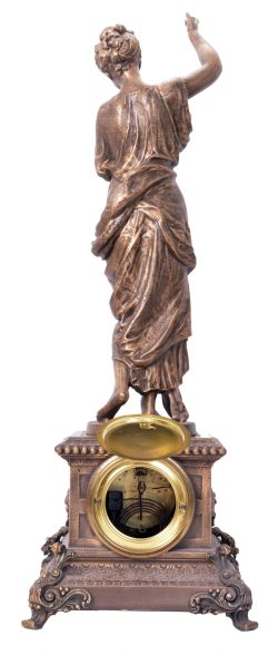 Ansonia Clock Co., New York, NY, "Sappho", 8 day, time and strike spring driven movement figural mantel clock.