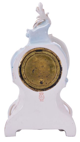 Ansonia Clock Co., New York, NY, "La Capelle", 8 day, time and strike spring driven movement porcelain mantel clock.