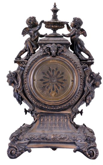 Ansonia Clock Co., New York, NY, "Lydia", 8 day, time and strike spring driven movement metal case mantel clock.