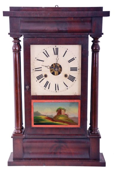 W.S. Conant, New York, New York, 30 hour, time and strike, weight driven brass movement OG 4-column shelf clock.