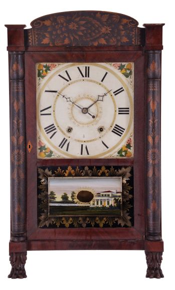 Seth Thomas, Plymouth, Conn., 30 hour, time and strike weight wood movement half column & splat shelf clock.