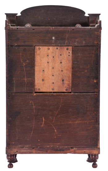 Seth Thomas, Plymouth, Conn., 30 hour, time and strike weight wood movement half column & splat shelf clock.