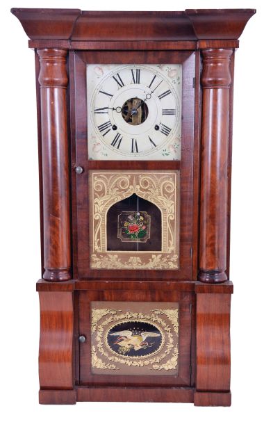 R. W. Patterson & Co., Toronto, Canada West, 8 day, time and strike, weight driven brass movement column & cornice shelf clock. This clock was made by Seth Thomas and sold by the Canadian retailer.