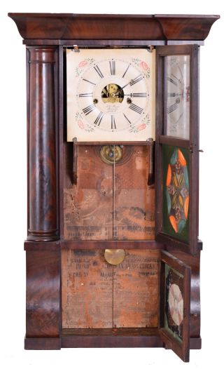 Forestville Manufacturing Co., (J. C. Brown), 8 day, time and strike, weight driven brass movement column & cornice shelf clock.