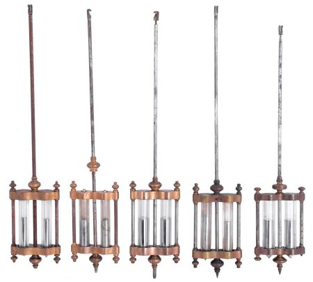 Pendulums- 5 (Five) large French two glass vial mercury pendulums, all five between 12" and 13" in length