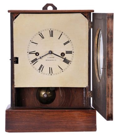 Chauncey Jerome, New Haven, Conn., "Union" model, 8 day, time and strike, spring fusee cottage clock.