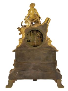 French figural, 8 day, time and strike mantel clock, count wheel and bell, spring driven movement with silk thread suspension in a gilt brass and spelter case depicting a sailor figure.