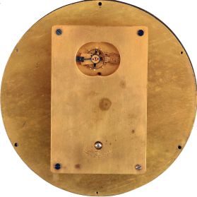 Seth Thomas Clock Co., Thomaston, Conn., "Ships Lever" pilot house clock, cast brass case with mounting flange and screw on bezel, Arabic numeral silvered dial with large seconds at 6:00, blued steel hands, 8 day timepiece movement with steel pinions and lever escapement, now mounted to a purpose made stand 