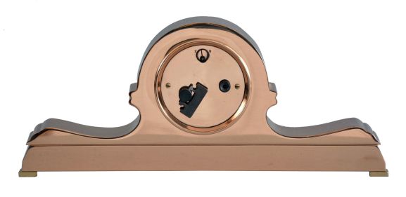 Chelsea Clock Co., Boston, Mass., miniature tambour clock, bronze case with brass feet, 3" Arabic numeral silvered dial, blued steel hands, 8 day timepiece movement with lever escapement, serial #175929