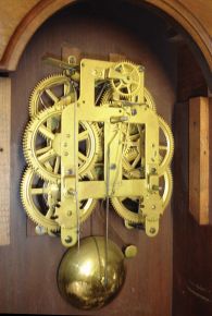 Seth Thomas Clock Co., Thomaston, Conn., "Pittsburgh - VP" shelf clock with a spring driven, 8 day, time and strike movement in a walnut case.