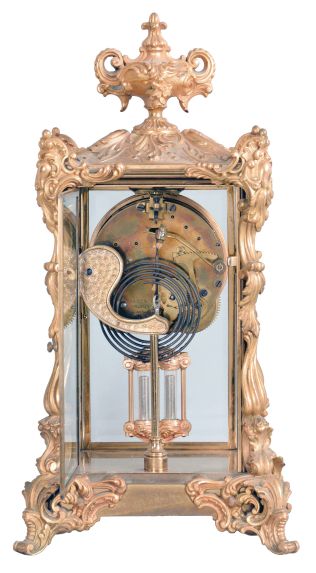 Ansonia Clock Co., New York, "Viscount", 8 day, time and strike, spring brass movement crystal regulator mantel clock.