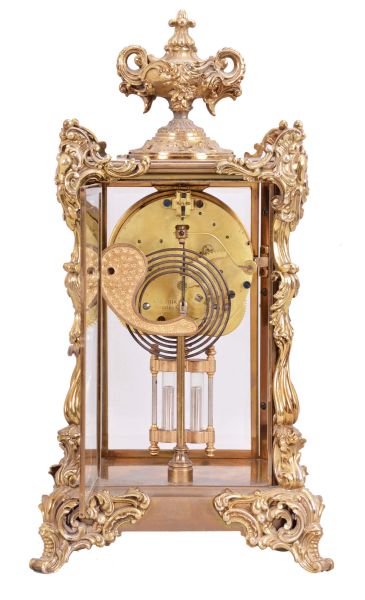 Ansonia Clock Co., New York, "Marchioness", 8 day, time and strike, spring brass movement crystal regulator mantel clock.