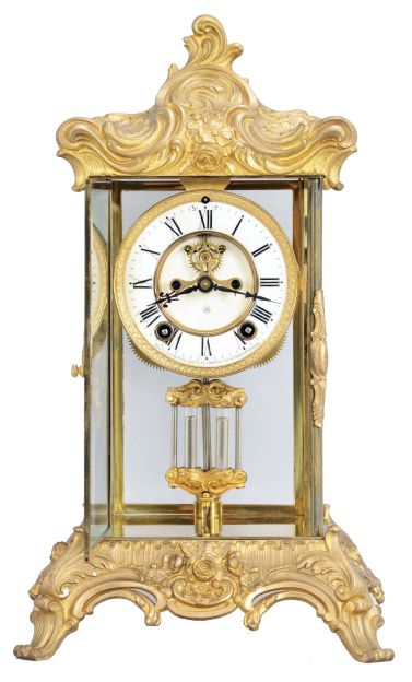 Ansonia Clock Co., New York, "Zenith", 8 day, time and strike, spring brass movement crystal regulator mantel clock with visible escapement.