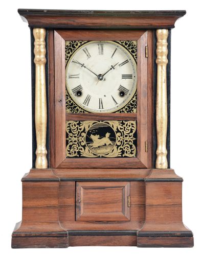 Atkins Clock Co., Bristol, Conn., "London" model, 8 day, time and strike, spring brass movement shelf clock.