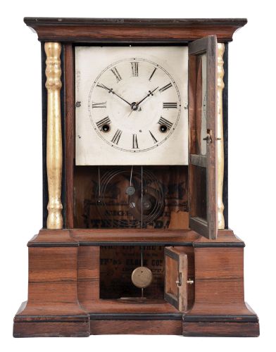 Atkins Clock Co., Bristol, Conn., "London" model, 8 day, time and strike, spring brass movement shelf clock.