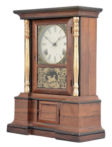 Atkins Clock Co., Bristol, Conn., "London" model, 8 day, time and strike, spring brass movement shelf clock.