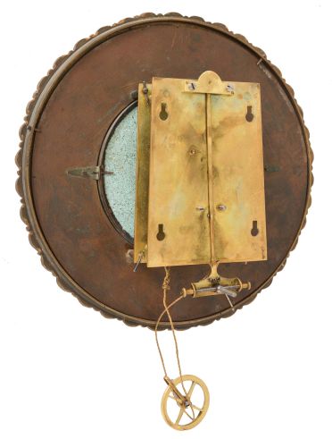 Austria or Germany, Vienna regulator, 8 day, time only, weight-driven movement in a walnut case with serpentine crest, two-piece porcelain dial with pie crust bezel with subsidiary in sunk portion, brass pendulum disc and weight, c.1890