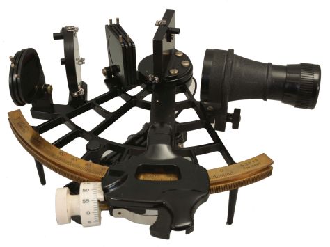 C. Plath, Hamburg, Germany, "Micrometer Sextant", 160mm radius, metal frame with black finish, brass arc with graduations from -5 to125 and Plath