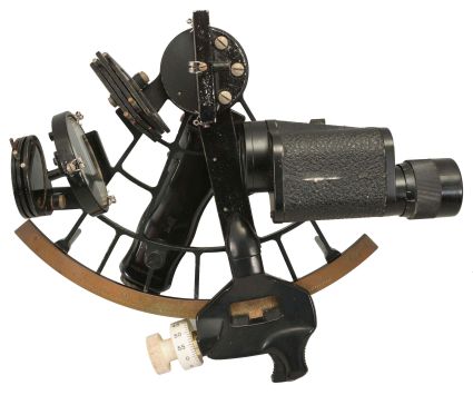 C. Plath, Hamburg, Germany, micrometer sextant, 160mm radius, metal frame with black finish, signed brass arc with graduations from -5 to125 and Plath